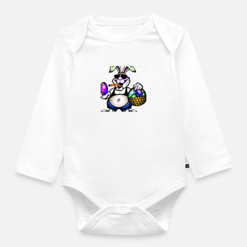 Lapin de Pâques avec œuf - Body Bébé bio manches longues - blanc