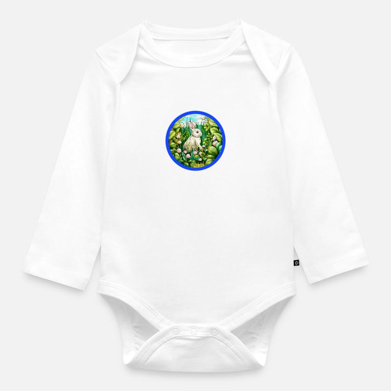 Hase mit Blümchen - Baby Bio-Langarm-Body - Weiß