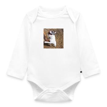 Französische Bulldoge mit Stock - Baby Bio-Langarm-Body - Weiß - Vorne