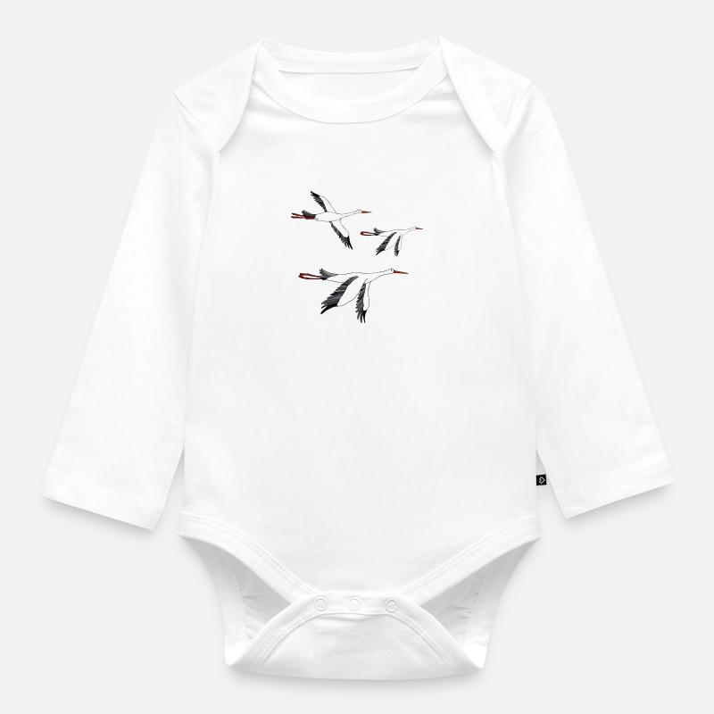 Cigognes - Body Bébé bio manches longues - blanc