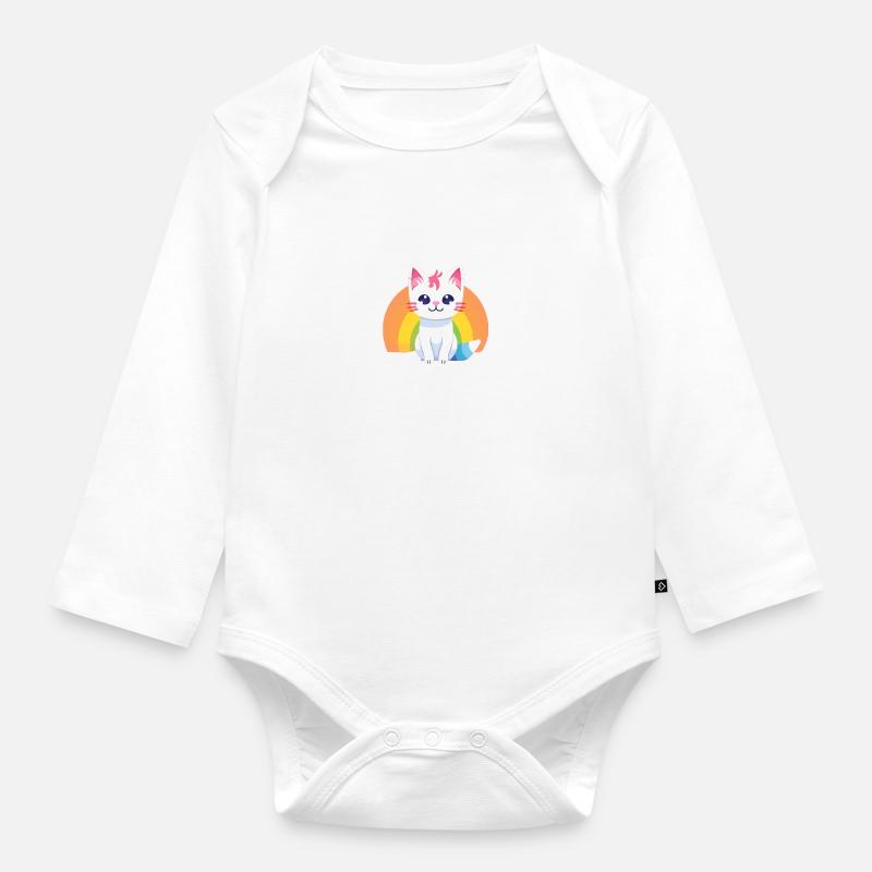 Regenbogen Katze - Baby Bio-Langarm-Body - Weiß