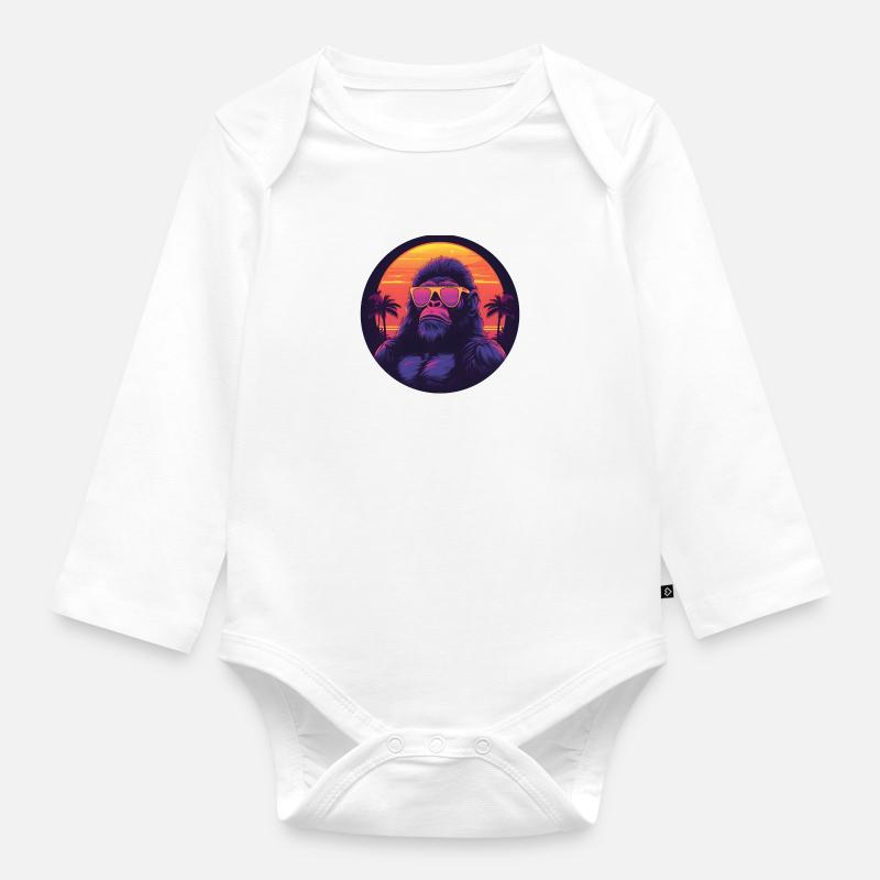 Synthwave gorilla Sunset - Body Bébé bio manches longues - blanc