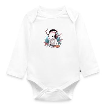 Axo the audiophile axolotl - Organic Longsleeve Baby Bodysuit - white - Front