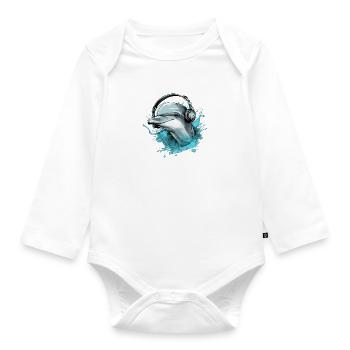 Riki the audiophile dolphin - Organic Longsleeve Baby Bodysuit - white - Front