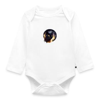 Schwarze Katze - Baby Bio-Langarm-Body - Weiß - Vorne