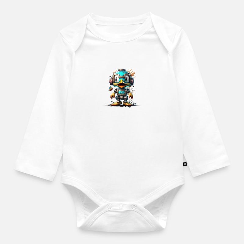 Canard robot - Body Bébé bio manches longues - blanc