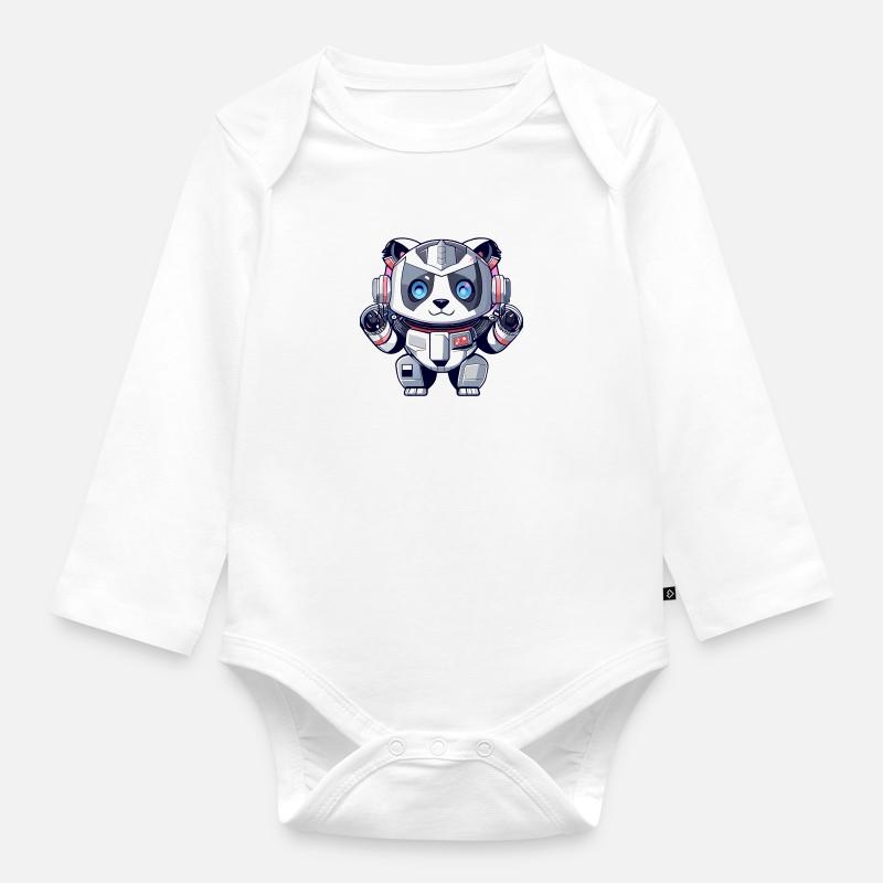 Robot Panda - Body Bébé bio manches longues - blanc