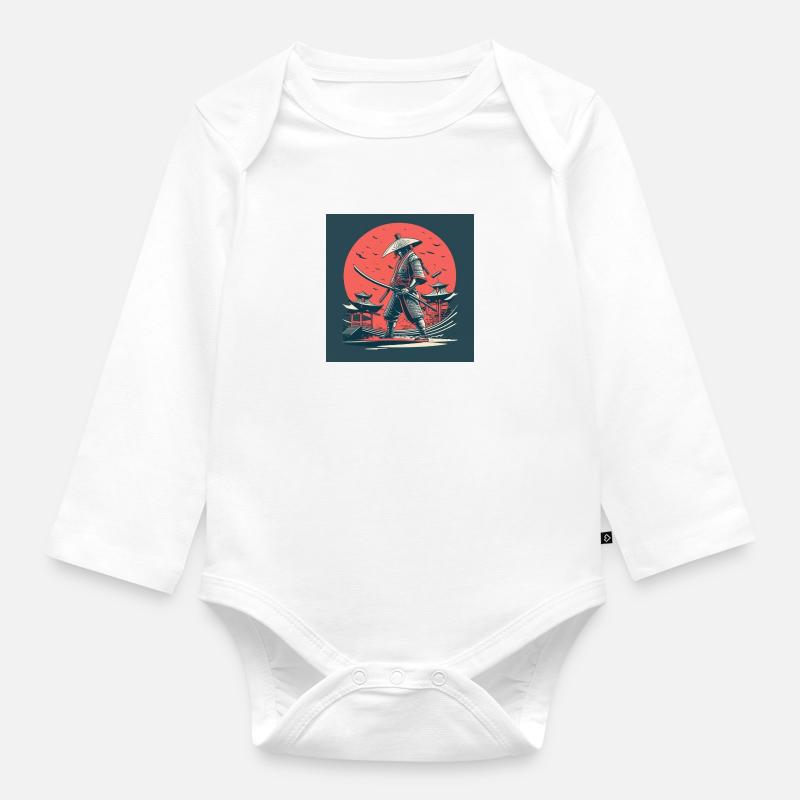 Retro Samurai - Organic Longsleeve Baby Bodysuit - white