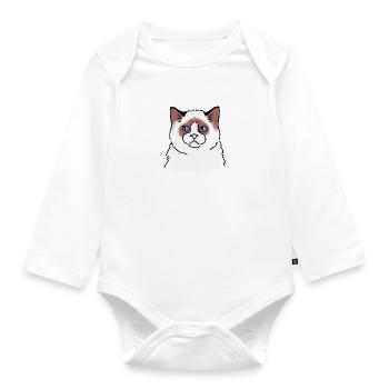 Rag doll Cat face unhappy - Organic Longsleeve Baby Bodysuit - white - Front