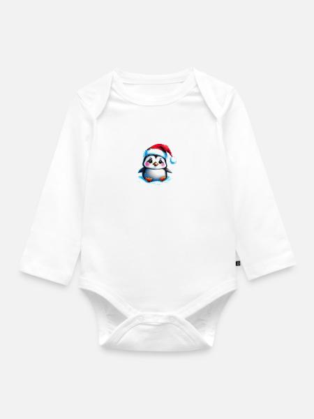 Weihnachten Geschenk weihnachtlich Pinguin - Baby Bio-Langarm-Body - Weiß