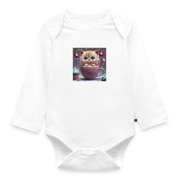 cat in a cup - Organic Longsleeve Baby Bodysuit - white - Front