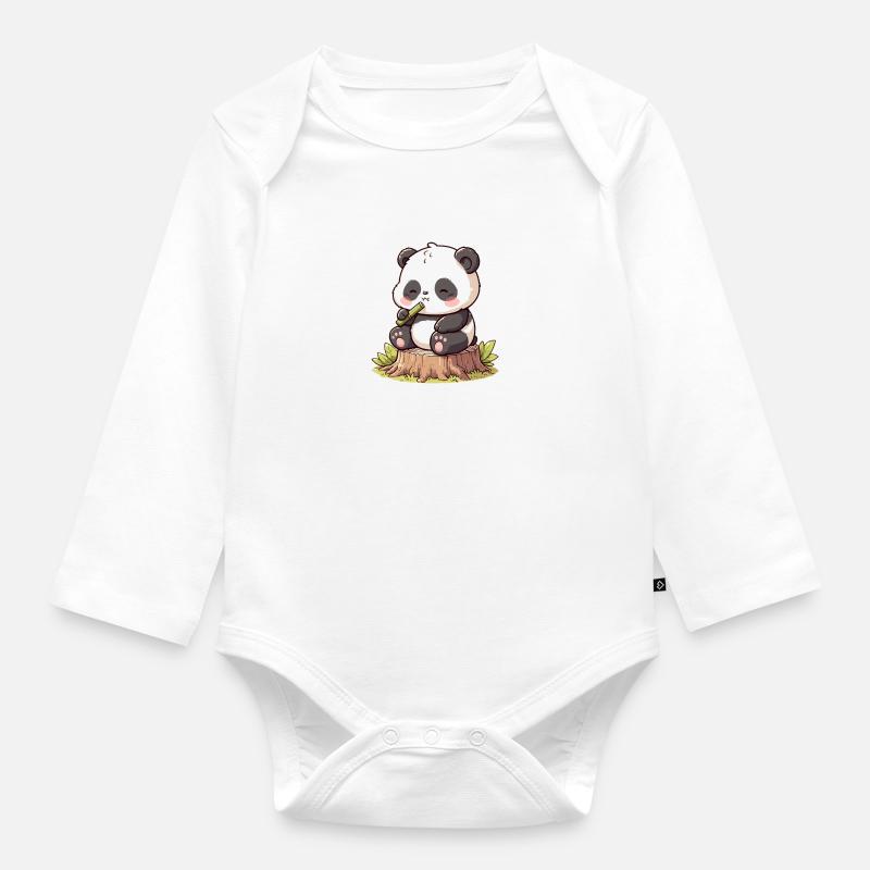 Panda mit Bambus - Baby Bio-Langarm-Body - Weiß