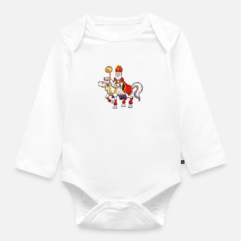 Saint Nicolas à cheval - Body Bébé bio manches longues - blanc