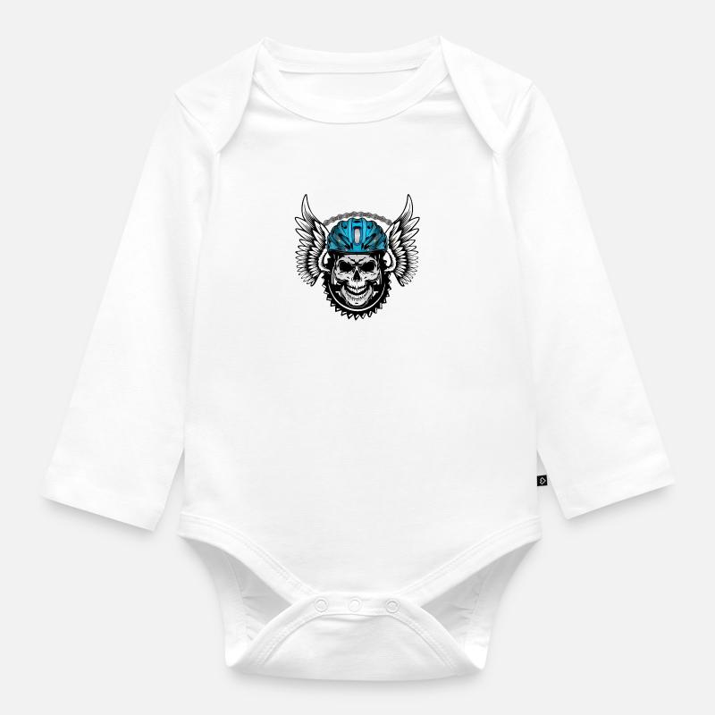 Casque de vélo Skull - Skull avec casque de vélo - Body Bébé bio manches longues - blanc