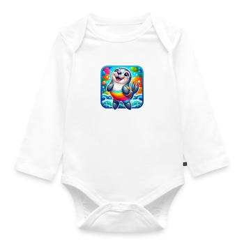 Un design coloré amusant avec un sceau - Body Bébé bio manches longues - blanc - Devant