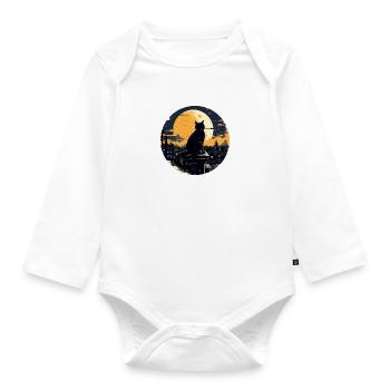 Midnight cat - Organic Longsleeve Baby Bodysuit - white - Front