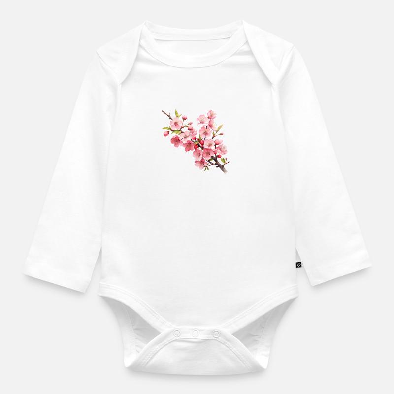 Fleur de cerisier - Body Bébé bio manches longues - blanc