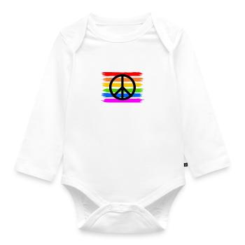 Peacezeichen auf LGBT Regenbogenfahne - Baby Bio-Langarm-Body - Weiß - Vorne