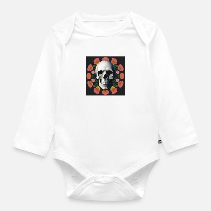 Flower-Skull - Baby Bio-Langarm-Body - Weiß