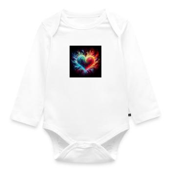 Fire burst heart rainbow - Organic Longsleeve Baby Bodysuit - white - Front