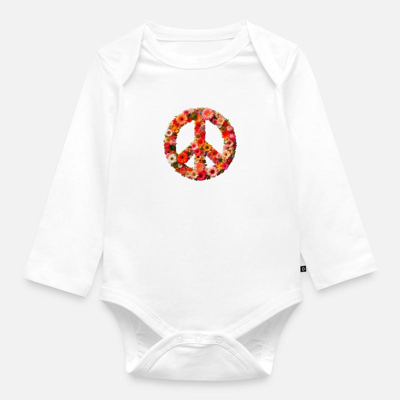 Blumen Friedenszeichen - Baby Bio-Langarm-Body - Weiß