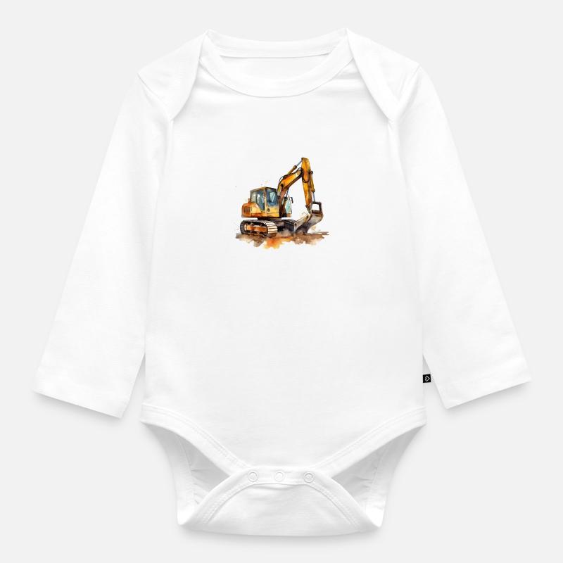 Construction excavator - Organic Longsleeve Baby Bodysuit - white