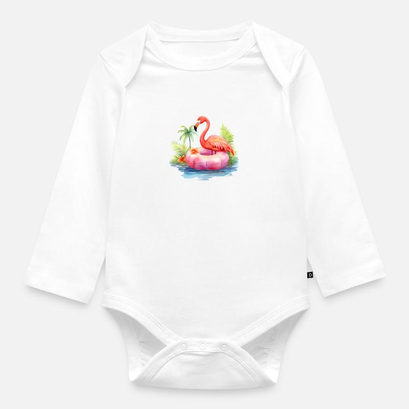 Flamingo im Sommer - Baby Bio-Langarm-Body - Weiß