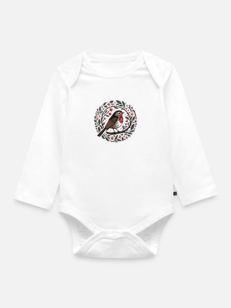 Kirschblüten-Rotkehlchen - Baby Bio-Langarm-Body - Weiß