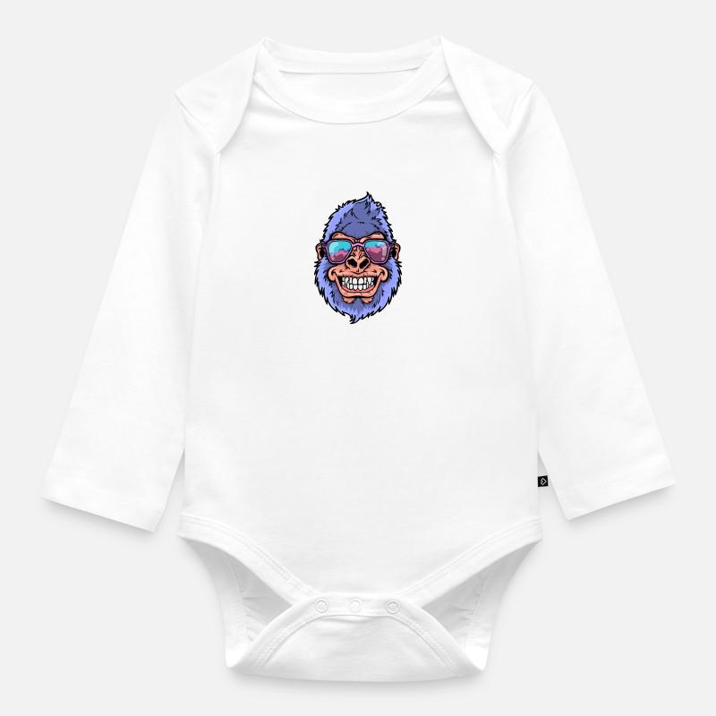 Gorilla mit Sonnenbrille - Baby Bio-Langarm-Body - Weiß
