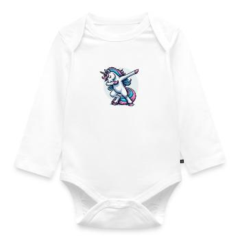 Unicorn Dabbing Einhorn - Baby Bio-Langarm-Body - Weiß - Vorne
