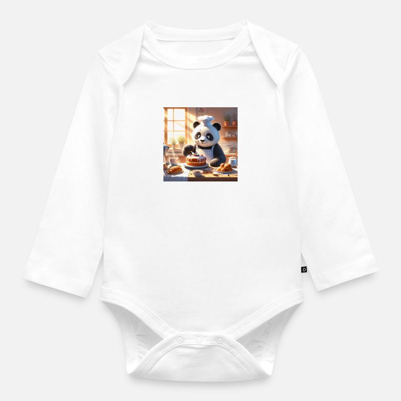 Panda cuisiner - Body Bébé bio manches longues - blanc