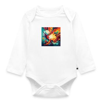 Abstract Colourful Splash with Explosive Design - Organic Longsleeve Baby Bodysuit - white - Front