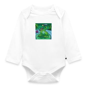 T-Shirt-Motiv für Kinder & Babys: Frosch & Libelle - Baby Bio-Langarm-Body - Weiß - Vorne