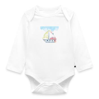 Watercolour Sailboat Illustration - Nautical Theme - Organic Longsleeve Baby Bodysuit - white - Front