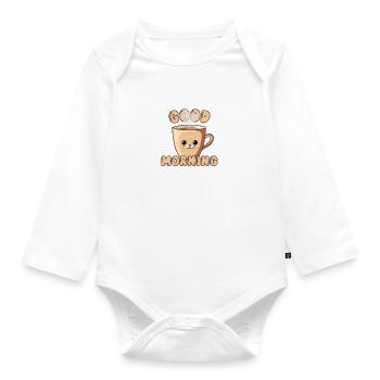 Good Morning Cute Cat Cup - Baby Bio-Langarm-Body - Weiß - Vorne