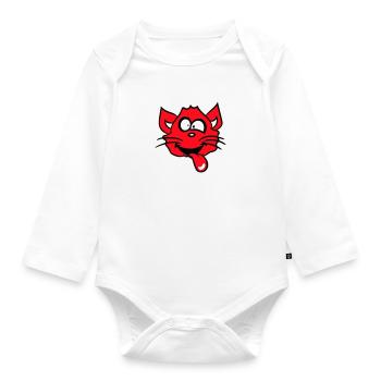 Cat Squints Funny Crazy Tongue Out Grimace - Organic Longsleeve Baby Bodysuit - white - Front