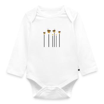 Beaucoup d’abeilles, de bourdons, de marguerites, de fleurs pollinisatrices - Body Bébé bio manches longues - blanc - Devant