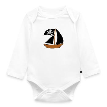 peint bateau pirate enfants motif dessin cool - Body Bébé bio manches longues - blanc - Devant