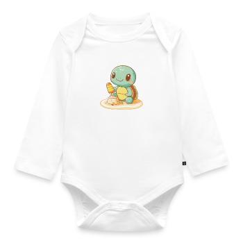 Turtle on the beach - Organic Longsleeve Baby Bodysuit - white - Front