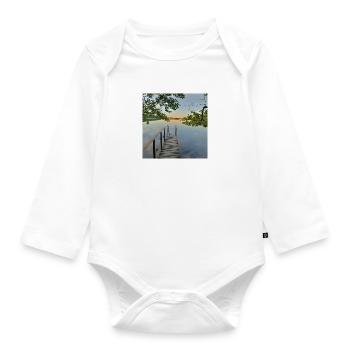 Lake view cottage from pier - Organic Longsleeve Baby Bodysuit - white - Front