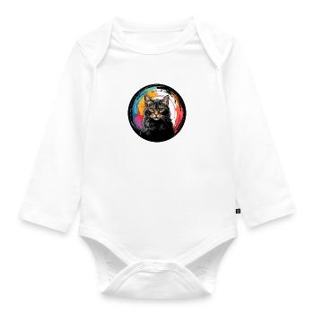 Portrait de chat mignon en technique d'aquarelle dans un cercle - Body Bébé bio manches longues - blanc - Devant