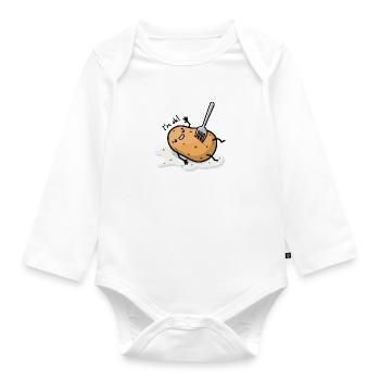 Kawaii potato with fork in belly - Organic Longsleeve Baby Bodysuit - white - Front