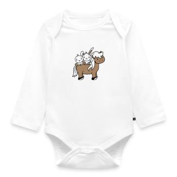 2 Bunny Bird Horse Riding Rider Horse Waving - Organic Longsleeve Baby Bodysuit - white - Front