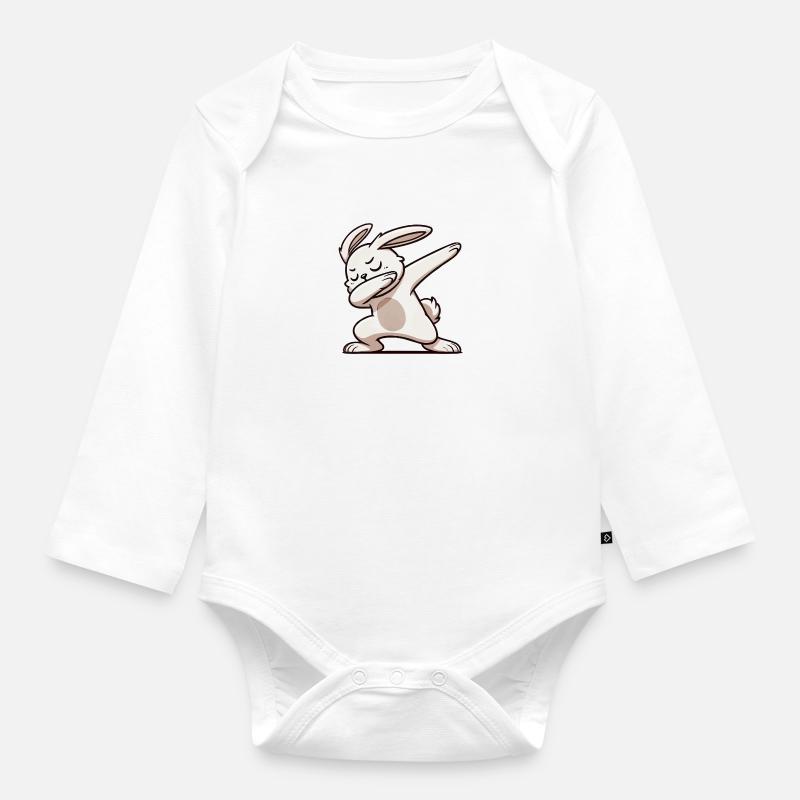 hase rabbit dabbing - Baby Bio-Langarm-Body - Weiß