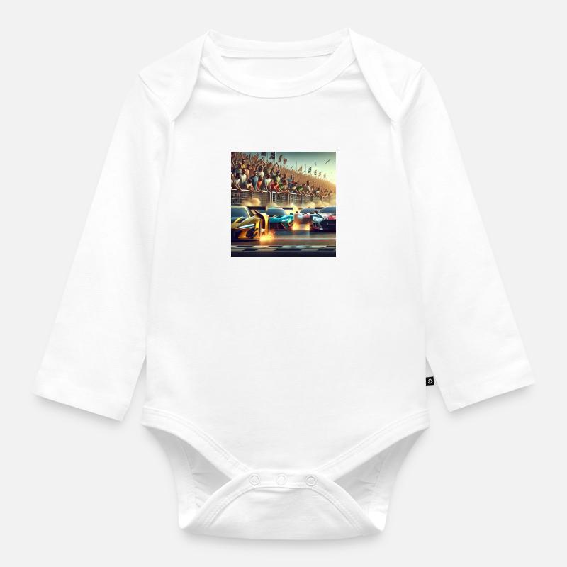 Voitures de course proches de l’arrivée - Body Bébé bio manches longues - blanc