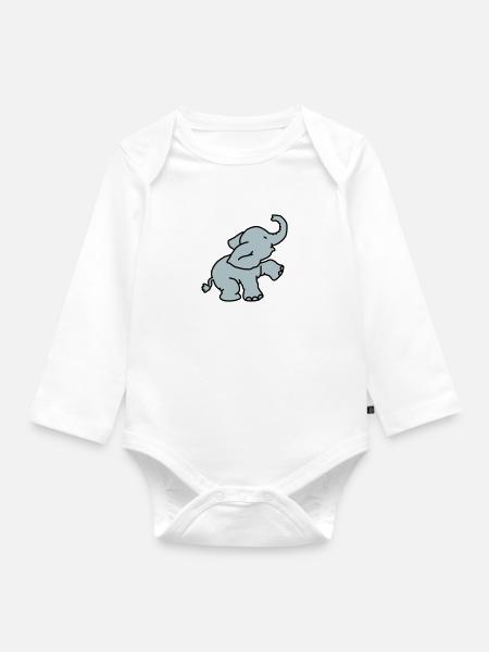 Happy Elephant (2 colori) - Body ecologico per neonato a manica lunga - bianco