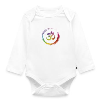 Yoga colorful Chakra OM - Baby Bio-Langarm-Body - Weiß - Vorne