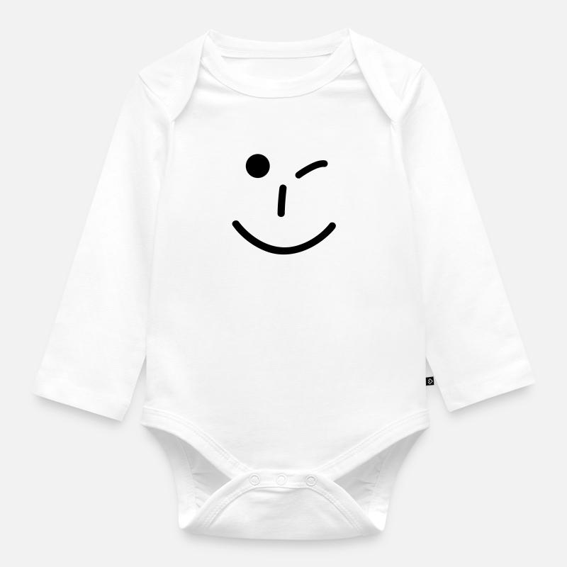 smiley - Organic Longsleeve Baby Bodysuit - white