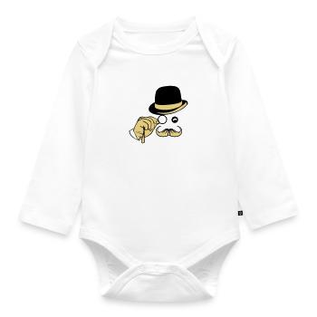 smiley hat monocle mustache melon - Organic Longsleeve Baby Bodysuit - white - Front