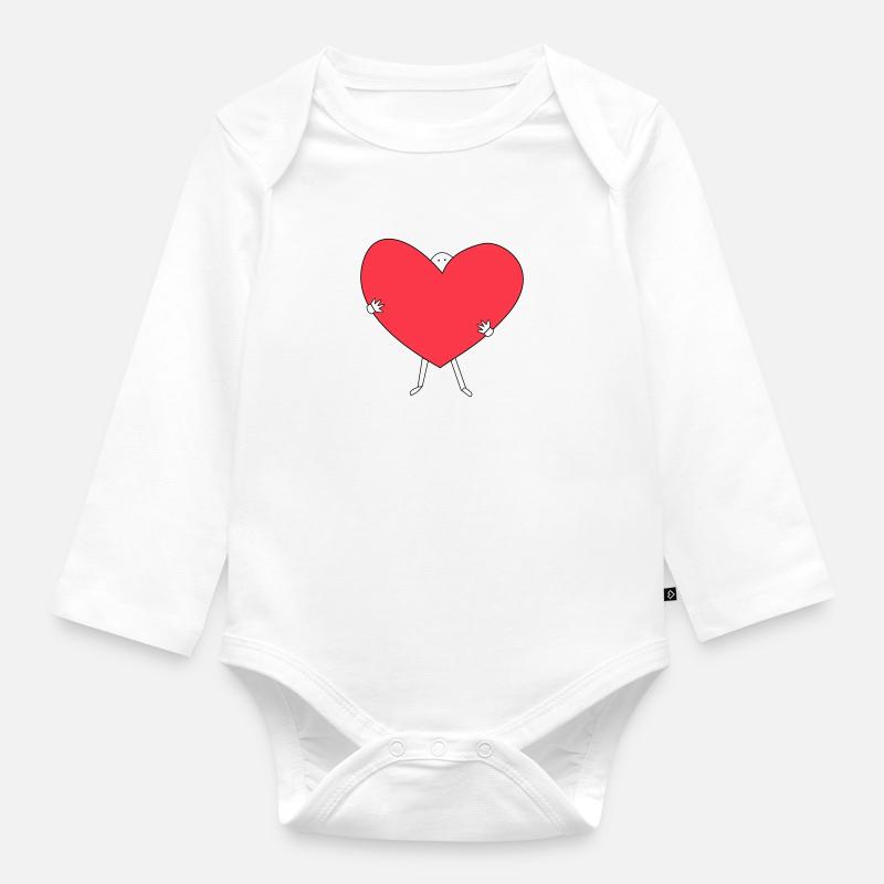 Süßes Männchen mit Herz in den Händen - Baby Bio-Langarm-Body - Weiß